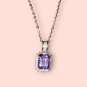 sterling amethyst cz pendant chain RUF 925 Signed gemstone necklace